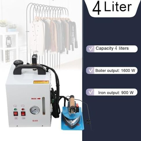 مكواة بخار تجارية، محطة كي بالبخار الصناعية، مع مقياس ضغط، غلاية 4 لتر، رأس حديد 900 وات، لمحلات الملابس والمغاسل والمصانع in Kuwait