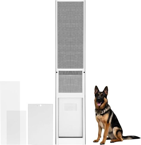 XL Dog Door للباب الزجاجي المنزلق ، إدراج باب كبير في الفناء الكلب للباب المنزلق ، ارتفاع قابل للتعديل من 44 "إلى 84" ، عرض رفرف: 14 بوصة in Kuwait