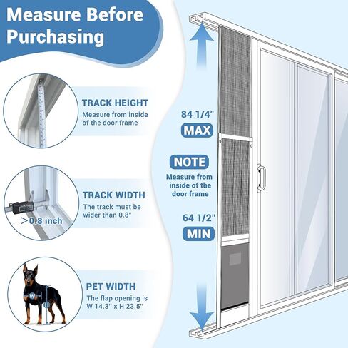 XL Dog Door للباب الزجاجي المنزلق ، إدراج باب كبير في الفناء الكلب للباب المنزلق ، ارتفاع قابل للتعديل من 44 "إلى 84" ، عرض رفرف: 14 بوصة in Kuwait