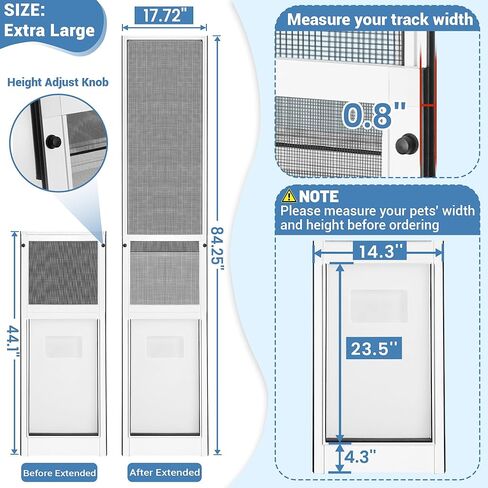XL Dog Door للباب الزجاجي المنزلق ، إدراج باب كبير في الفناء الكلب للباب المنزلق ، ارتفاع قابل للتعديل من 44 "إلى 84" ، عرض رفرف: 14 بوصة in Kuwait