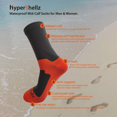 جوارب مقاومة للماء للرجال والنساء بطول منتصف الساق (أسود-برتقالي، كبير) in Kuwait