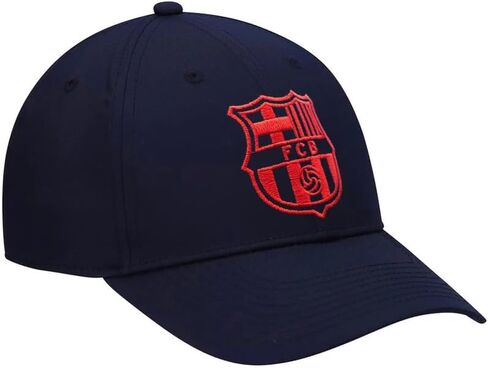 قبعة كرة القدم Icon Sports 2026 FC Barcelona مرخصة رسميًا - نسخة باللون الأزرق الداكن - طباعة منسوجة باللون الأحمر الطازج in Saudi Arabia