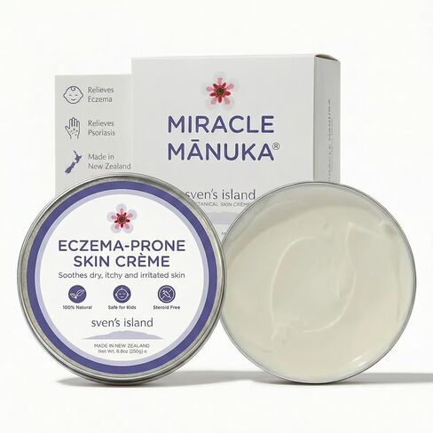 كريم سفين آيلاند ميراكل مانوكا (8.8 أونصة) | كريم الأكزيما الطبيعي الخالي من الستيرويد ومرطب الوجه | معتمد من الجلد | بزيت أوراق المانوكا | للبشرة الجافة والرضع والكبار | صنع في نيوزيلندا in Kuwait