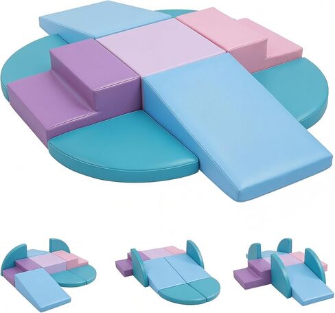 9-Piece Climbing Foam Blocks: Soft PU Leather - Baby Climb and Crawl Activity Blocks - Kids Play Gym Equipment Indoor for Development in Saudi Arabia