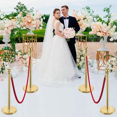 مجموعة من 8 قطع من الدعامات والحبال المخملية، عمود من الفولاذ المقاوم للصدأ مع 4 حبال مخملية حمراء، حواجز للتحكم في الحشود، أعمدة عداء السجاد الأحمر للحفلات، الزفاف، طابور الانتظار in Kuwait