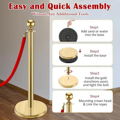 مجموعة من 8 قطع من الدعامات والحبال المخملية، عمود من الفولاذ المقاوم للصدأ مع 4 حبال مخملية حمراء، حواجز للتحكم في الحشود، أعمدة عداء السجاد الأحمر للحفلات، الزفاف، طابور الانتظار in Kuwait