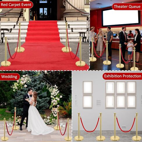 مجموعة من 8 قطع من الدعامات والحبال المخملية، عمود من الفولاذ المقاوم للصدأ مع 4 حبال مخملية حمراء، حواجز للتحكم في الحشود، أعمدة عداء السجاد الأحمر للحفلات، الزفاف، طابور الانتظار in Kuwait