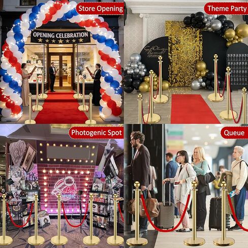 مجموعة من 8 قطع من الدعامات والحبال المخملية، عمود من الفولاذ المقاوم للصدأ مع 4 حبال مخملية حمراء، حواجز للتحكم في الحشود، أعمدة عداء السجاد الأحمر للحفلات، الزفاف، طابور الانتظار in Kuwait