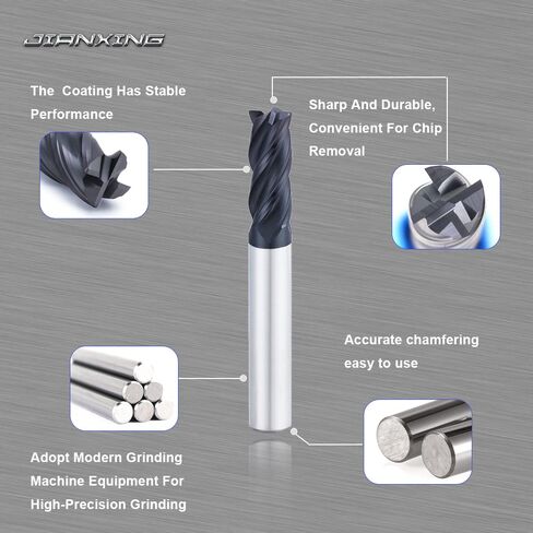 Carbide Square End Mill for Alloy Steels/Hardened Steels, 7/64" End Mill Bits, 4 Flute HRC 55 Deg AlTiN Coating, CNC Router Bits (4 Pcs) in Kuwait
