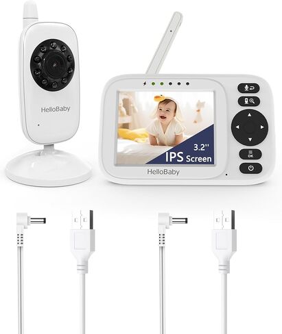 جهاز مراقبة الأطفال HelloBaby مقاس 3.2 بوصة بدون شبكة WiFi وكابل USB لمراقبة الأطفال بالفيديو | محادثة ثنائية الاتجاه، رؤية ليلية، كاميرا يدوية للأطفال، صديقة للبيئة، نطاق 1000 قدم، عرض درجة الحرارة، سفر محمول، كبار السن، ترقية HB2438 in Kuwait