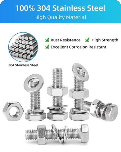 مجموعة متنوعة من البراغي والصواميل السداسية 265 قطعة، 1/4-20، 5/16-18، 3/8-16 براغي وصواميل سداسية متنوعة، مجموعة غسالات مسطحة وقفل، 304 مجموعة براغي من الفولاذ المقاوم للصدأ (مجموعة براغي سداسية وصواميل فضية) in Kuwait