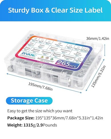 مجموعة متنوعة من البراغي والصواميل السداسية 265 قطعة، 1/4-20، 5/16-18، 3/8-16 براغي وصواميل سداسية متنوعة، مجموعة غسالات مسطحة وقفل، 304 مجموعة براغي من الفولاذ المقاوم للصدأ (مجموعة براغي سداسية وصواميل فضية) in Kuwait