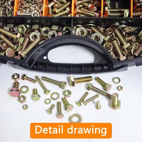 مجموعة متنوعة من البراغي المترية 1020 قطعة من الدرجة 8.8 - M4 M5 M6 M8 مسامير وصواميل سداسية شديدة التحمل مع غسالات، مطلية بالزنك الأصفر (12-30 مم)، أجهزة السيارات/الأثاث، مثبتات مترية متنوعة للأعمال اليدوية والإصلاح in Kuwait