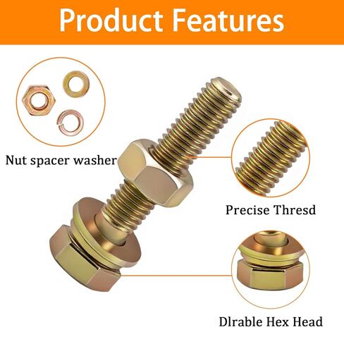 مجموعة متنوعة من البراغي المترية 1020 قطعة من الدرجة 8.8 - M4 M5 M6 M8 مسامير وصواميل سداسية شديدة التحمل مع غسالات، مطلية بالزنك الأصفر (12-30 مم)، أجهزة السيارات/الأثاث، مثبتات مترية متنوعة للأعمال اليدوية والإصلاح in Kuwait