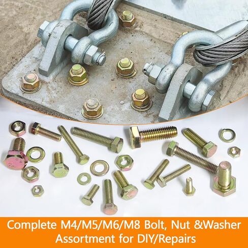 مجموعة متنوعة من البراغي المترية 1020 قطعة من الدرجة 8.8 - M4 M5 M6 M8 مسامير وصواميل سداسية شديدة التحمل مع غسالات، مطلية بالزنك الأصفر (12-30 مم)، أجهزة السيارات/الأثاث، مثبتات مترية متنوعة للأعمال اليدوية والإصلاح in Kuwait