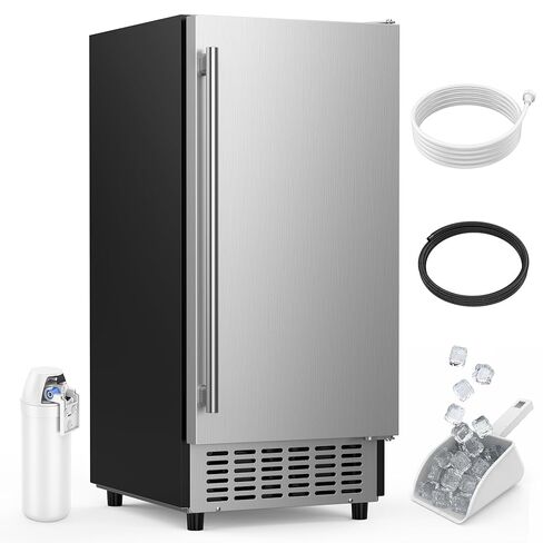 Coolski Under Counter Ice Maker Machine 130LBS/24H, Stainless Steel Built-in Freestanding Ice Maker with 30 Storage, Ideal for Commercial & Home Use in Kuwait