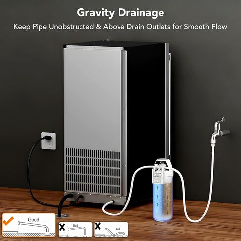 Coolski Under Counter Ice Maker Machine 130LBS/24H, Stainless Steel Built-in Freestanding Ice Maker with 30 Storage, Ideal for Commercial & Home Use in Kuwait