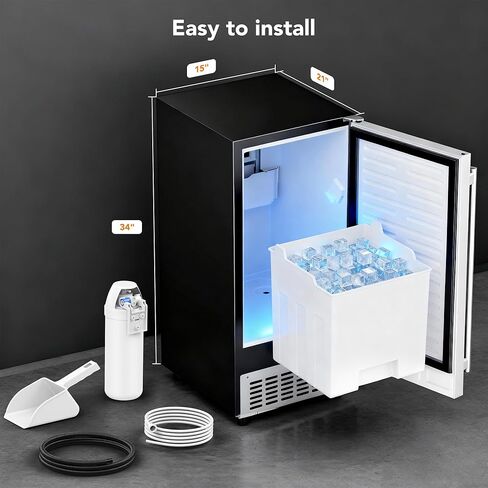 Coolski Under Counter Ice Maker Machine 130LBS/24H, Stainless Steel Built-in Freestanding Ice Maker with 30 Storage, Ideal for Commercial & Home Use in Kuwait