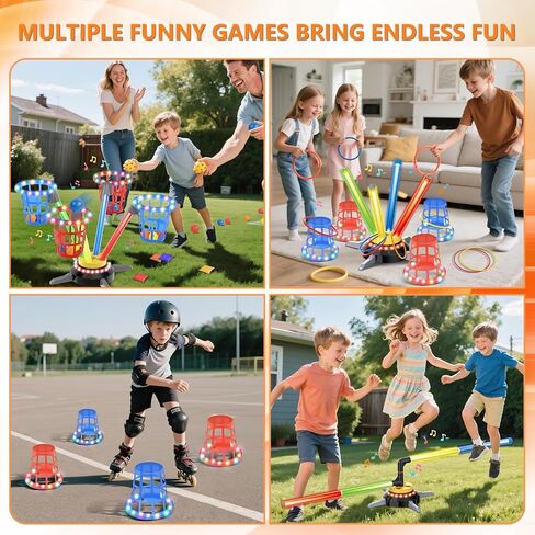 TERRAMUS 3 in 1 Bean Bag Ring Toss Game for Kids, Rechargeable Musical Jumping Games w/LED Light & Remote, Electric Spinning Base, Sandbags, Rings, Carnival Indoor Outdoor Sport Toy for 3+ Boys Girls in Kuwait