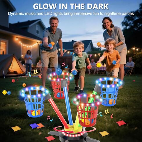 TERRAMUS 3 in 1 Bean Bag Ring Toss Game for Kids, Rechargeable Musical Jumping Games w/LED Light & Remote, Electric Spinning Base, Sandbags, Rings, Carnival Indoor Outdoor Sport Toy for 3+ Boys Girls in Kuwait