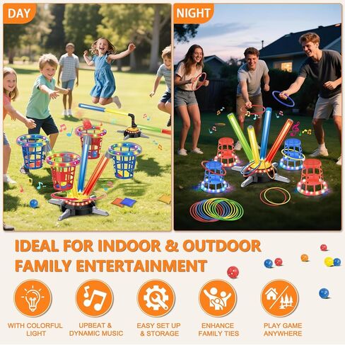 TERRAMUS 3 in 1 Bean Bag Ring Toss Game for Kids, Rechargeable Musical Jumping Games w/LED Light & Remote, Electric Spinning Base, Sandbags, Rings, Carnival Indoor Outdoor Sport Toy for 3+ Boys Girls in Kuwait