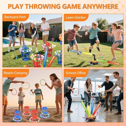 TERRAMUS 3 in 1 Bean Bag Ring Toss Game for Kids, Rechargeable Musical Jumping Games w/LED Light & Remote, Electric Spinning Base, Sandbags, Rings, Carnival Indoor Outdoor Sport Toy for 3+ Boys Girls in Kuwait