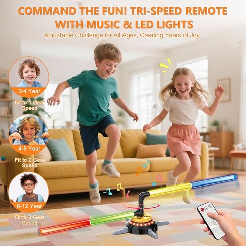 TERRAMUS 3 in 1 Bean Bag Ring Toss Game for Kids, Rechargeable Musical Jumping Games w/LED Light & Remote, Electric Spinning Base, Sandbags, Rings, Carnival Indoor Outdoor Sport Toy for 3+ Boys Girls in Kuwait