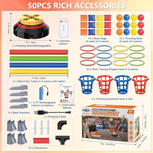 TERRAMUS 3 in 1 Bean Bag Ring Toss Game for Kids, Rechargeable Musical Jumping Games w/LED Light & Remote, Electric Spinning Base, Sandbags, Rings, Carnival Indoor Outdoor Sport Toy for 3+ Boys Girls in Kuwait