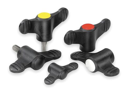 Kipp 06652-106X40 Novo·Grip مقبض جناح من البلاستيك الحراري باللون الرمادي مع خيط خارجي M6، مسمار فولاذي، متري، قطر 14 مم، طول المسمار 40 مم، لون الغطاء رمادي فحمي (عبوة من 10) in Saudi Arabia