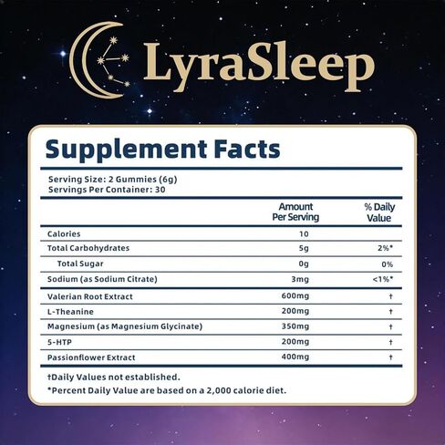 LyraSleep - علكات النوم الطبيعية | تغفو بلطف في 30 دقيقة - تساعدك على الاستمتاع بنوم مريح، 60 قطعة in Kuwait