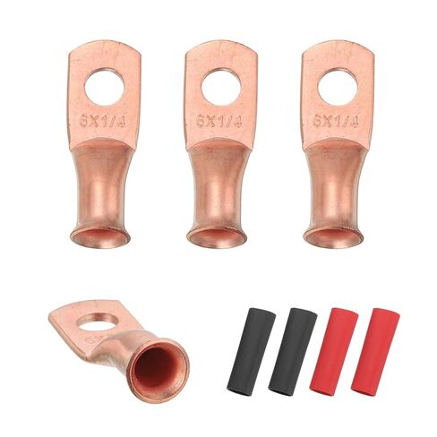 Generic 4pcs 6 AWG M6 Battery Lugs Ring Terminals, 1/4" 6mm Stud Crimp Wire Terminal Connector End Copper, 3:1 Heat Shrink Tubing, Gold in Saudi Arabia