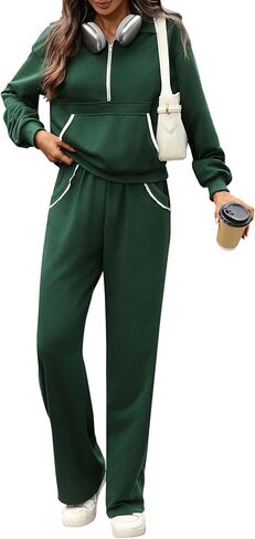 طقم ملابس نسائية مكون من قطعتين من الدانتيل وياقة بنصف سحاب وبلوزات رياضية وأكمام طويلة طقم بدلات رياضية in Kuwait