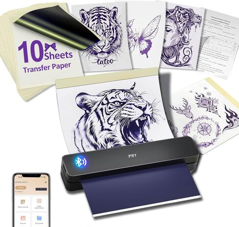 MT660 Tattoo Stencil Printer with 10pcs Transfer Paper, Wireless Thermal Tattoo Transfer Printer, Bluetooth Portable Tattoo Machine for Beginners, iOS, Android, Laptop for Car, Office, Home, Black in Kuwait