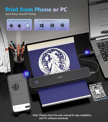 MT660 Tattoo Stencil Printer with 10pcs Transfer Paper, Wireless Thermal Tattoo Transfer Printer, Bluetooth Portable Tattoo Machine for Beginners, iOS, Android, Laptop for Car, Office, Home, Black in Kuwait