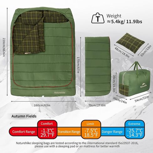 Naturehike 0 Degree and 40 Degree Flannel Two Person Sleeping Bag with Pillows for Adults, Couples & Family, Doublewide Double Sleeping Bag 2 Person for All Seasons Camping Hiking Backpacking in Saudi Arabia