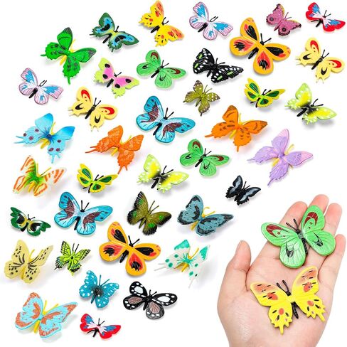 24 PCS Plastic Butterflies Toy, Butterfly Action Figures Art Toys, 24 Styles Colorful Lifelike Interactive Butterfly Decoration for Kindergarten, School Education and Animal Themed Party Decor in Kuwait