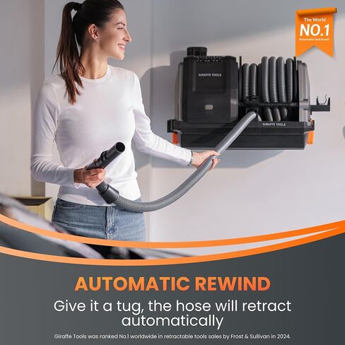 Giraffe Tools Grandstorm Retractable Vacuum with 30 FT Hose Anti-Kink, Wall-Mounted Vacuum Cleaner with 6 Nozzles for Garage Detailing Remote Control Shop Vac, Grey in Saudi Arabia