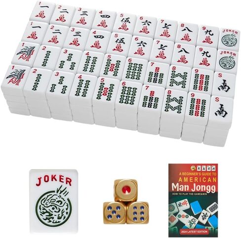 البلاط الأمريكي Mahjong ، 166 بلاط عاجي الجودة مع 3 تعليمات وقواعد ذهبية in Kuwait