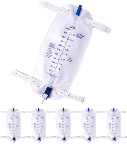 6 عبوات من أكياس قسطرة للساق سعة 1000 مل، حقيبة تصريف بولية مع غرفة مضادة للارتجاع، استنزاف قلاب مقاوم للرذاذ، أشرطة قماشية قابلة للتعديل in Kuwait