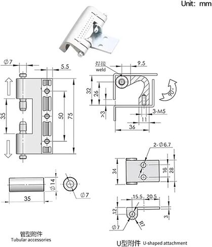 مفصلة ملحومة مخفية قابلة للإزالة وأبواب خزانة معدات الآلات الصناعية 1 قطعة in Kuwait