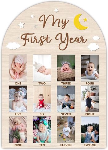 SIXEIGHT One Year Of Wood Photo Board, My First Year Milestone Photo Board, 12 Monthly Baby Picture Frame, Flower Nursery Decor, Girl Boy 1st Birthday Decorations, Baby Keepsake Best Gift-A13 in Saudi Arabia