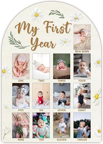 SIXEIGHT One Year Of Wood Photo Board, My First Year Milestone Photo Board, 12 Monthly Baby Picture Frame, Flower Nursery Decor, Girl Boy 1st Birthday Decorations, Baby Keepsake Best Gift-A13 in Saudi Arabia