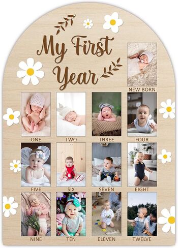 SIXEIGHT One Year Of Wood Photo Board, My First Year Milestone Photo Board, 12 Monthly Baby Picture Frame, Flower Nursery Decor, Girl Boy 1st Birthday Decorations, Baby Keepsake Best Gift-A13 in Saudi Arabia