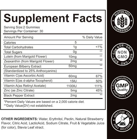 Lutein and zeaxanthin Supplements | Sugar-Free | 10mg Lutein & 2mg Zeaxanthin for Screen Time Eye Care - with Vitamins A, C, E for Digital Eye Strain | Non-GMO | 60 Count in Kuwait