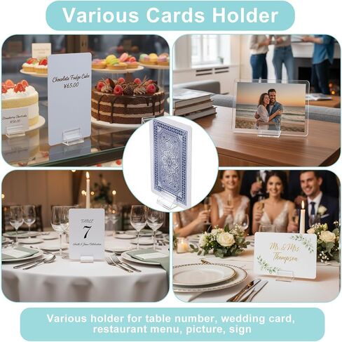 72 Pcs Table Number Holders, Clear Acrylic Place Card Holders, Small Card Stand for Display, Table Cards Holder Picture Clip for Price Board Photo Memo Menus Label in Kuwait