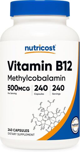 Nutricost Vitamin B12 Supplement (500mcg) 240 Capsules - Methylcobalamin, Vegan, GMO-Free, Gluten-Free in Saudi Arabia