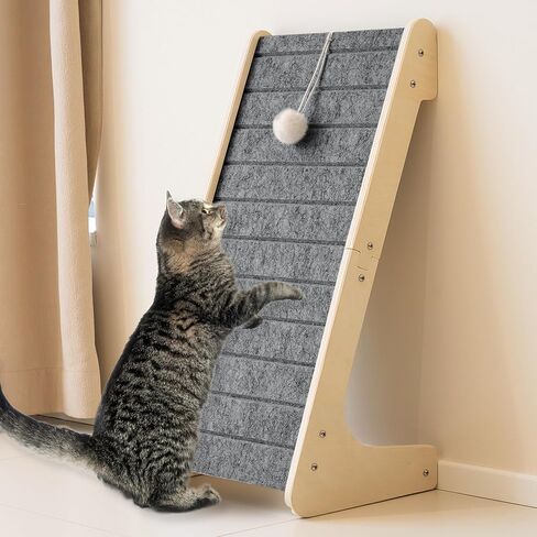 PETKARAY Felt Cat Scratcher, L Shaped Scratching Pad, Scratch Resistant Carpet Scratcher Ramp, Slot-Free Scratch Board with Toy Ball, Dark Grey in Kuwait