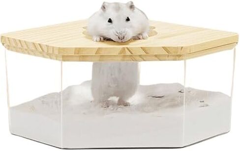Hamster Sand Bath Box Container, Small Pet Sandbox Lid Design Take Bath Wooden Sandbox Dust Bath, Transparent Bathroom & Digging Box Acrylic Syrian Hamster Litter Box Small Animal Accessories (A) in Kuwait