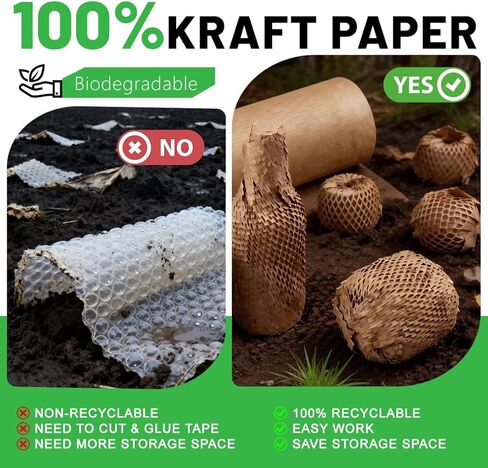 ورق تغليف ذكي وكاجوال على شكل قرص العسل مقاس 12 بوصة عرض × 180 بوصة طول، غلاف مبطن للفقاعات لتعبئة المنتجات المتحركة، ورق تغليف الهدايا، مواد تعبئة الشحن القابلة لإعادة التدوير والتحلل البيولوجي (20 ملصقًا هشًا) in Kuwait