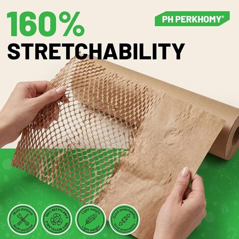 ورق تغليف ذكي وكاجوال على شكل قرص العسل مقاس 12 بوصة عرض × 180 بوصة طول، غلاف مبطن للفقاعات لتعبئة المنتجات المتحركة، ورق تغليف الهدايا، مواد تعبئة الشحن القابلة لإعادة التدوير والتحلل البيولوجي (20 ملصقًا هشًا) in Kuwait
